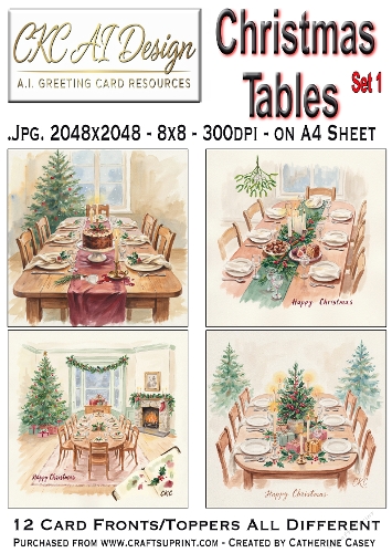 Christmas Tables – 12 AI Christmas Card Fronts & Toppers - Set 1