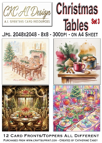 Christmas Tables – 12 AI Christmas Card Fronts & Toppers - Set 3