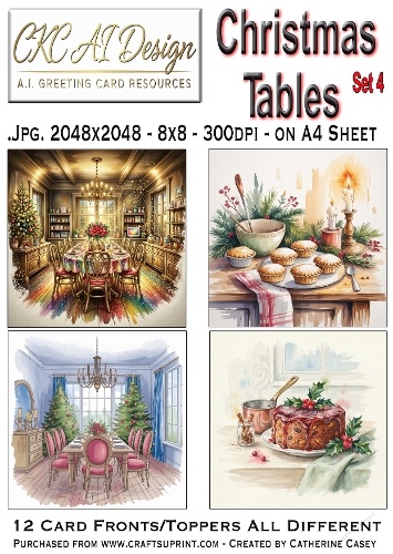Christmas Tables – 12 AI Christmas Card Fronts & Toppers - Set 4