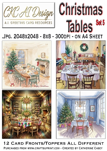Christmas Tables – 12 AI Christmas Card Fronts & Toppers - Set 5