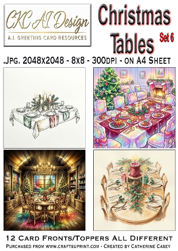 Christmas Tables – 12 AI Christmas Card Fronts & Toppers - Set 6