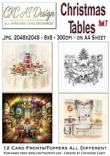 Christmas Tables – 12 AI Christmas Card Fronts & Toppers - Set 7
