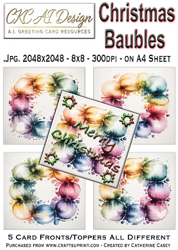 Christmas Baubles – 5x AI Christmas Card Fronts & Toppers
