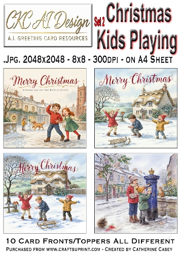 Christmas Kids Playing – 10 AI Christmas Card Fronts & Toppers - Set 2