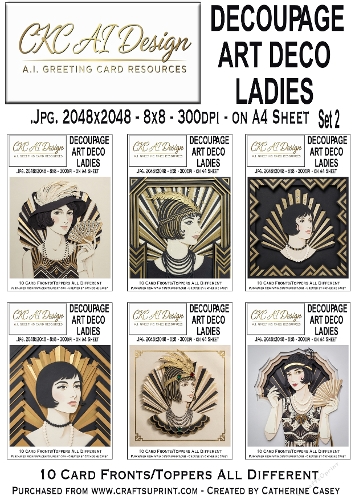Decoupage Art Deco Ladies – Set 2 – 10x AI Card Fronts & Toppers