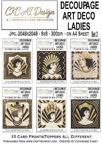 Decoupage Art Deco Ladies – Set 3 – 10x AI Card Fronts & Toppers