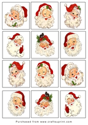 Christmas Tags/Labels Santa Heads Tags White