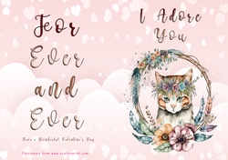 No Cut Just Print Valentines Day Card - I Adore You - Cat