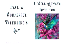 No Cut Just Print Valentines Day Card - Humming Bird