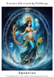 A4 AI Beautiful Fantasy Zodiac Signs Aquarius