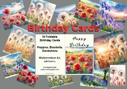 No Cut Just Print 12 Birthday Cards Watercolour Flowers