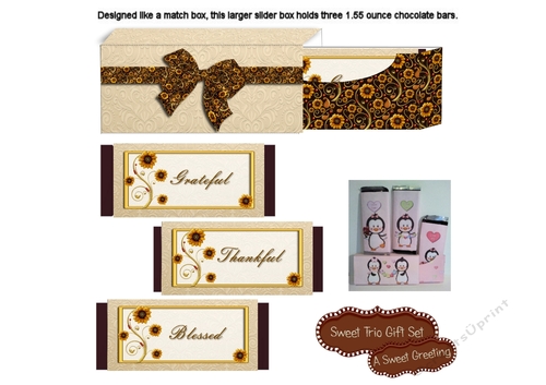 DIY Grateful, Thankful, Blessed Thanksgiving 1.55 ounce Candy Bar Trio Slider Box Gift Set