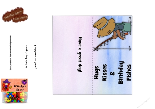 DIY Hugs, Kisses & Birthday Fishes (dark skin tone) 6 inch Bag Toppers For Kiss Shaped Candy