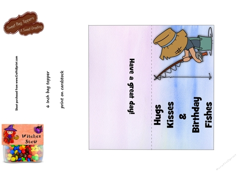 DIY Hugs, Kisses & Birthday Fishes (medium skin tone) 6 inch Bag Toppers For Kiss Shaped Candy