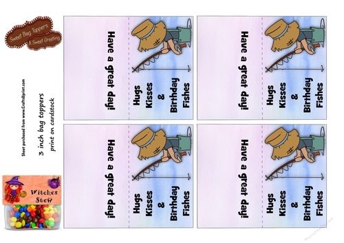 DIY Hugs, Kisses & Birthday Fishes (medium skin tone) 3 inch Bag Toppers For Kiss Shaped Candy