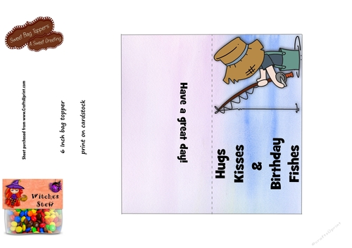 DIY Hugs, Kisses & Birthday Fishes (light skin tone) 6 inch Bag Toppers For Kiss Shaped Candy