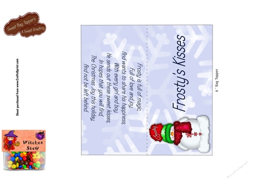 DIY Frostys Kisses 6 inch Bag Toppers For Kiss Shaped Candy