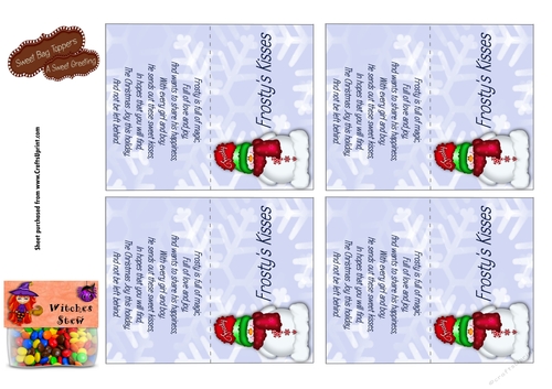 DIY Frostys Kisses 3 inch Bag Toppers For Kiss Shaped Candy