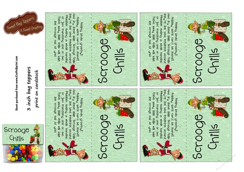 Scrooge Candy Chills 3 Inch Treat Bag Toppers