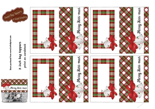 Merry Kiss-mas 3 Inch Bag Toppers For Kiss Shaped Candy