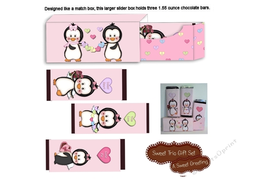 Female Penguin Valentines Day 1.55 ounce Chocolate Bar Trio Gift Box