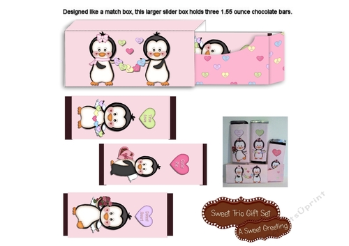 Male Penguin Valentines Day 1.55 ounce Chocolate Bar Trio Gift Box