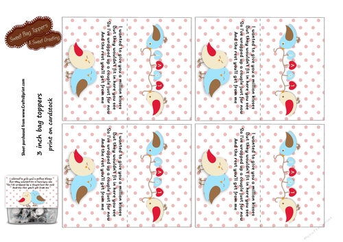 Lovebirds 3 Inch Valentine Treat Bag Toppers