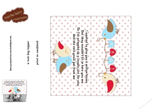 Lovebirds 6 Inch Valentine Treat Bag Toppers