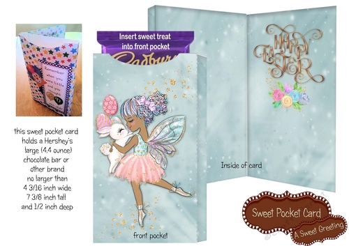 Easter Bunny Dance Large Candy Bar Card (dark skin tone)