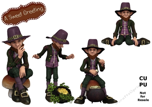 Saint Patricks Day  Leprechaun In Purple Suit With Pot of Gold