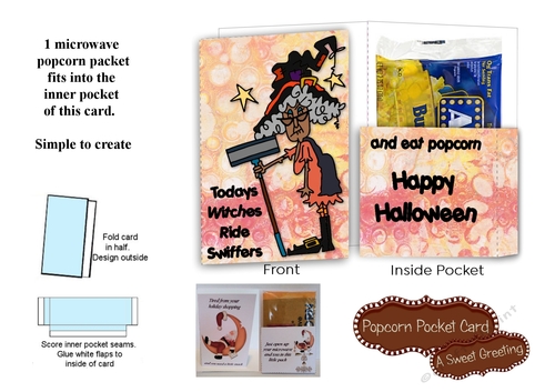 Todays Witches Ride Swiffers (dk skin tone) Popcorn Card For Microwave Popcorn Packet