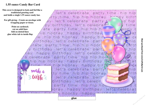Pink Make A Wish  Small Chocolate Bar Pocket Card