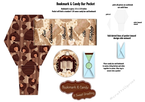 Eat Chocolate, Read Books, Be Happy Candy Bar Pocket and Bookmark