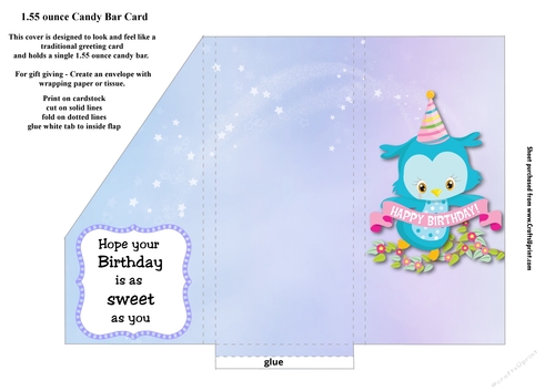 Birthday Owl pocket Card for 1.55 ounce Candy Bar