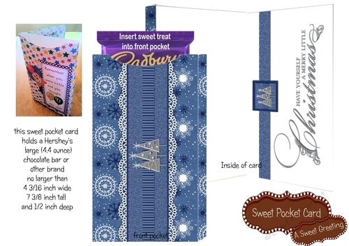 Printable Blue Christmas Pocket Card For Large Candy Bar 