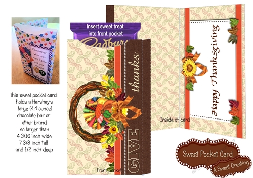 Printable Give Thanks Thanksgiving Pocket Card for Large Candy Bar 