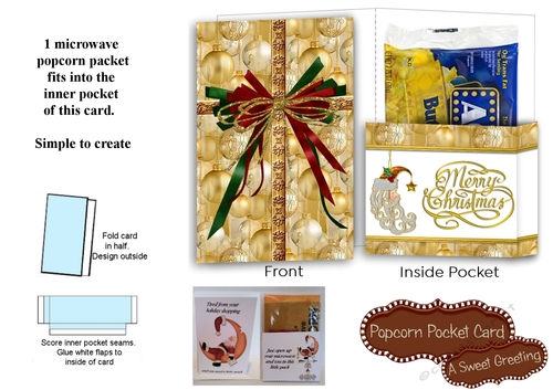 Printable Golden Gift Wrapped Christmas Popcorn Card For Microwave Popcorn Packet 