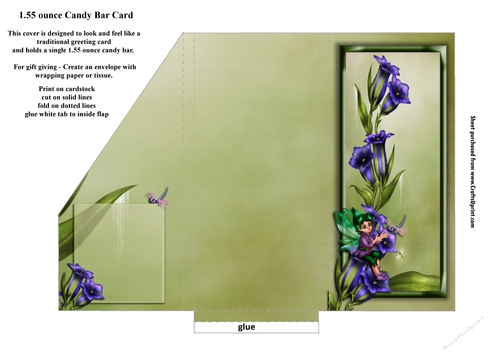 Printable Purple Bells Floral Blank Candy Bar Card For 1.55 ounce Candy Bar 