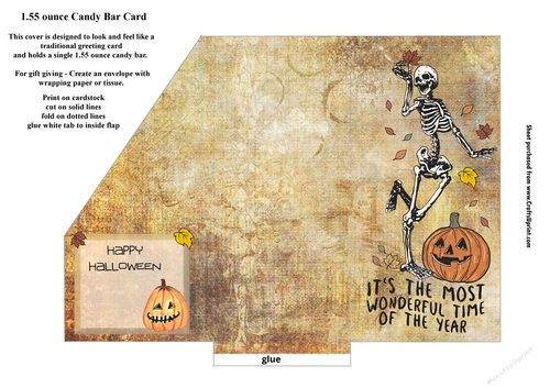 Printable Happy Skeleton Pocket Card for 1.55 ounce Candy Bar 