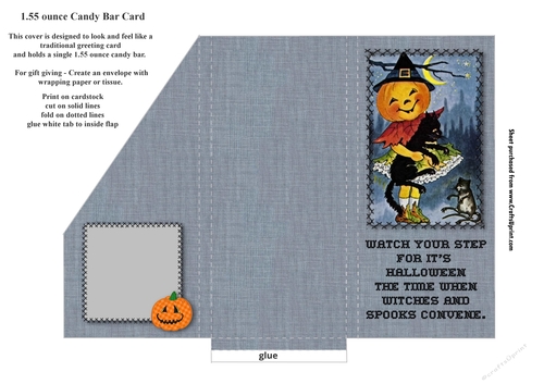 Printable Halloween Patch Pocket Card For 1.55 ounce Chocolate Bar 