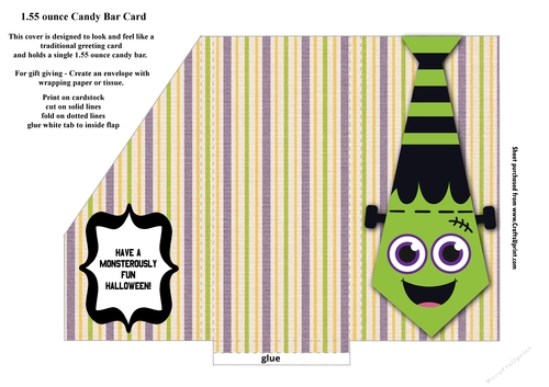 Printable Frankenstein Tie Pocket Card for 1.55 ounce Candy Bar 