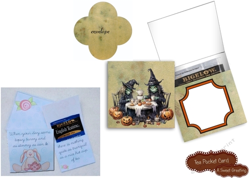 Printable Witches Drinking Tea Halloween Pocket Card With Envelope 