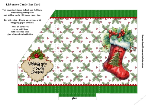 Printable Christmas Stocking Pocket Card for 1.55 ounce Candy Bar 
