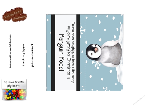 Penguin Poop 6 inch Treat Bag Topper