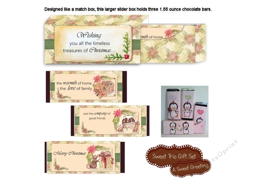 Printable Christmas Wishes Holiday Gift Box For Three 1.55 ounce Candy Bars 