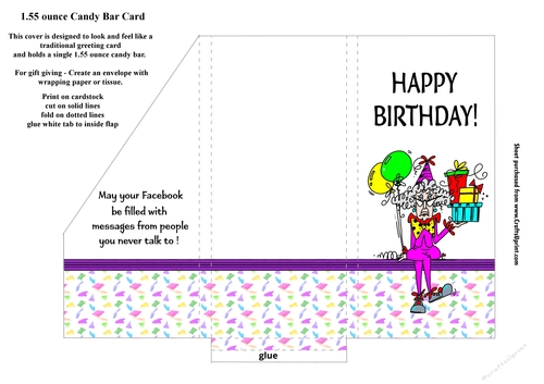 Printable Birthday From Facebook Friends (Light Skin) Candy Bar Card For 1.55 ounce Candy Bar 