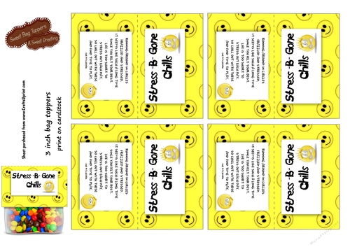 Printable Stress B Gone 3 inch Treat Bag Toppers