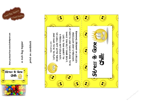 Printable Stress B Gone 6 inch Treat Bag Topper