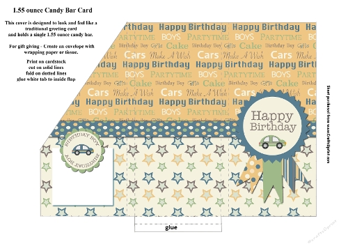 Printable Birthday Boy Candy Bar Pocket Card For 1.55 Ounce Chocolate Bar 