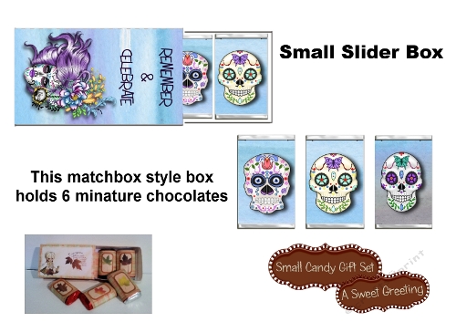 Printable Sugar Skulls Small Slider Gift Box For 6 Miniature Candy Bar Wrappers 